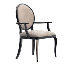 a black and white chair with a beige seat