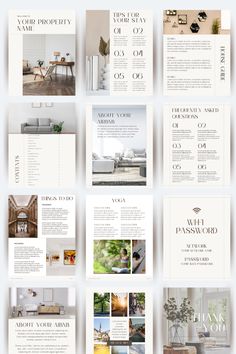 the interior design brochure is displayed in white and beige colors, with different pictures on