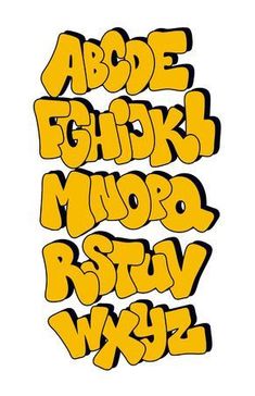 some type of graffiti font that is yellow and has black letters on the upper half