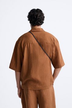 100% LINEN SHIRT Collared Linen Camp Shirt With Pockets, Brown Summer Shirt For Everyday, Short Sleeve Summer Top With Patch Pockets, Summer Short Sleeve Top With Patch Pockets, Linen Shirt With Johnny Collar And Pockets, Modern Short Sleeve Shirt With Pockets For Summer, Casual Linen Shirt With Johnny Collar, Brown Short Sleeve Camp Shirt With Pockets, Modern Linen Shirt For Summer