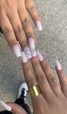 Nails Art Ete, Half Heart Nails, Friendship Nails, French Tips Long, Best Friend Nails Ideas, Bff Nails, What Nails, Nails With Rhinestones, Unghie Sfumate