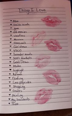 journal, diary, things i love, lipstick marks, kiss, entry, ideas Fun Diary Ideas, Ways To Start A Journal Entry, Sketch Book Entry Ideas, How To Start A Diary Entry, Diary Entries Ideas, Dairy Entry Ideas, Cute Diary Entries, Notebook Entry Ideas, Secret Diary Ideas First Page