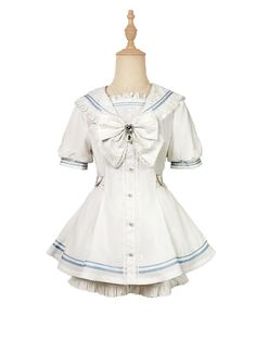 Sailor Outfit For Women, Ruffle Trim Shorts, Sailor Collar Dress, Idol Dress, Sailor Outfit, Puff Sleeves Dress, Popped Collar, Fancy Fits, Shorts Dress