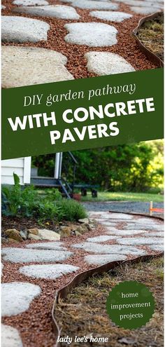 the cover of diy garden pathway with concrete pavers