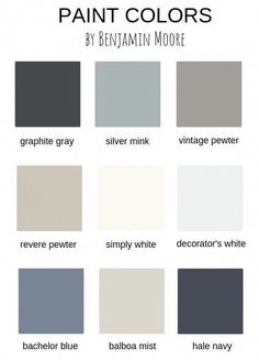 the color chart for paint colors by benamin moore, including gray and white