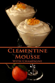 clementine mousse with champagne and an orange garnish on the side