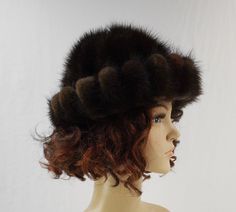 Brown Flat Brim Cloche Hat For Winter, Brown Fur Felt Hat Bands For Winter, Brown High Crown Winter Hat, Winter Brown Flat Brim Cloche Hat, Winter Brown Fur Felt Hat Band, Vintage Wide Brim Fur Felt Hat, Brown Fur Felt Cloche Hat, Winter Faux Fur Mink Hat, Vintage Fur Hat