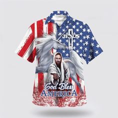 Christian Hawaiian Shirt, Jesus Horse God Bless America Hawaiian Shirt, Christian Clothing Hawaii Transport yourself to the vibrant and carefree spirit of the tropics with our Hawaiian Shirt. Crafted with precision and infused with the essence of island life, this shirt is more than just clothing; it’s a celebration of sun-soaked days and balmy nights. Immerse yourself in the lush, eye-catching prints that pay homage to the rich flora and fauna of the Hawaiian islands. The breathable fabri Hawaiian Sublimation Print Top For Beach Season, Hawaiian Style Sublimation Print Top For Beach Season, Hawaiian Top With Sublimation Print For Beach Season, White Hawaiian Top With Sublimation Print, Hawaiian Style Top With Sublimation Print And Relaxed Fit, Tropical Tops With Sublimation Print For Vacation, Tropical Vacation Tops With Sublimation Print, Christian Summer, Open Neck