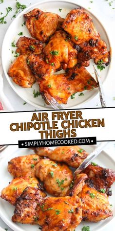 air fryer chicken thighs on a white plate