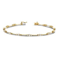 14k Yellow Gold Natural Diamond Bracelet 1 ct tw Diamond Facts, Gold Diamond Bracelet, Diamond Solitaire Earrings, Gold For Women, Solitaire Diamond Pendant, Bracelets Gold Diamond, White Bracelets, White Gold Bracelet, Diamond Bangle