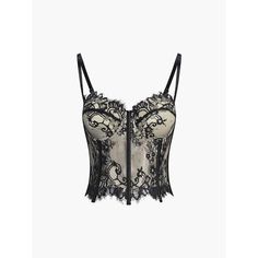 Elevate Your Apparel Collection With This Exquisite Lace Bustier Top. Featuring A Delicate Floral Pattern On Sheer Fabric, This Piece Has An Intricate Black Lace Detailing That Adorns The Cups And Hem, Creating A Stunning Contrast Against The Nude-Colored Base. Adjustable Shoulder Straps Ensure A Perfect Fit. Details Composition: 95% Polyester, 5% Elastane Design: Plain Style: Casual, Sexy Thickness: Regular Sheer: No Material: Lace Sleeve Length: Sleeveless Neckline: V-Neck Occasion: Leisure Si Elegant Corset With Delicate Straps, Elegant Cami Corset With Adjustable Straps, Elegant Black Underwire Camisole, Elegant Camisole Bra For Night Out, Elegant Lace Cami Bra, Elegant Underbust Camisole With Straps, Elegant Bra-friendly Camisole Corset, Elegant Camisole Bra With Medium Bust Support, Lace Bustier Top