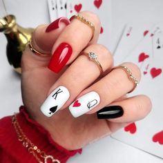 Valentines Day Nails Designs Short, Black And Red Valentines Nails, Mom Nails, Red Almond, Vegas Nails, App Filter, Heart Nail Designs, Airbrush App