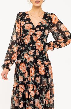 A charming floral print brightens a long-sleeve midi dress fashioned with an Empire waist and tiered silhouette for elegant style. 49" length (size Small) Slips on over head V-neck Long sleeves Lined 100% polyester Hand wash, dry flat Imported Model stats: 5'10" height, 32" bust, 25" waist, 36" hip. Model is wearing size Small. Asian Owned/Founded Empire Waist Midi Dress, Tiered Midi Dress, Long Sleeve Midi Dress, Empire Waist, Elegant Style, Women Long Sleeve, Nordstrom Rack, Floral Print, Floral Prints