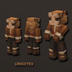 three different types of minecraft characters standing next to each other with the words janosty on them