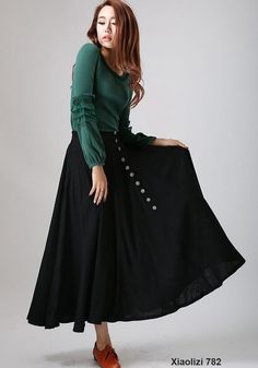 Black linen maxi skirt woman's long skirt with button detail (782) Earth Outfits, Coat And Pants, Maxi Rock, Linen Maxi Skirt, Long Black Skirt, Skirt Linen, Handmade Skirts, Skirt With Buttons, Black Maxi Skirt