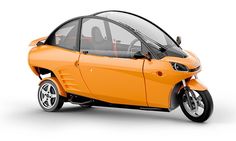 an orange electric vehicle on a white background