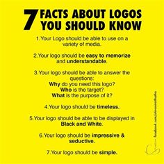 a yellow poster with the words 7 things you should know about logos and how to use them