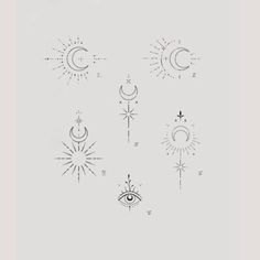 the sun, moon and stars are drawn in black ink on a white paper background