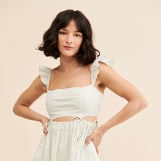 Tamago Mini Dress | Nuuly Rent Summer Maxi Dress With Square Neck For Date Night, Summer Date Night Maxi Dress With Square Neck, Summer Square Neck Maxi Dress For Date Night, Chic Midi Dress With Square Neck And Tie Back, Chic Square Neck Dress With Tie Back, Square Neck Maxi Dress With Ruffles For Day Out, Date Night Square Neck Sundress Midi Dress, Date Night Square Neck Sundress, Flirty Tie Back Dress For Day Out