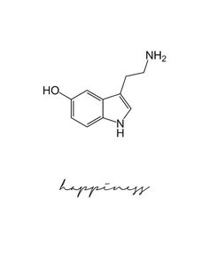 the chemical formula for happiness is shown in black ink on a white background with an inscription that reads happiness