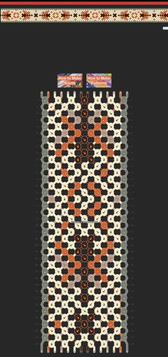 a rug with an orange and white design on the bottom, two rows of squares are shown