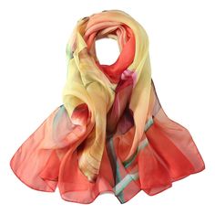 Long Silk Chiffon Scarf Red and Yellow Floral Print SCH315 – Yangtze Store - #silkscarf #womensaccessories #orange #yellow #scarves #lightweight #shawl Sherlock Scarf, Silk Scarf Tying, Mermaid Hat, Cashmere Winter Scarf, Mens Cashmere Scarf, Head Scarf Tying, Silk Chiffon Fabric, Silk Chiffon Scarves, Fall Scarves