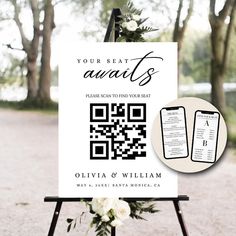 a wedding sign with a qr code on it