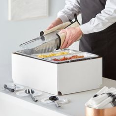 Are you searching for an inexpensive alternative to conventional chafers for your indoor or outdoor catered events? Use this Choice 20 piece full size disposable serving / chafer dish kit with a wire stand, deep pan, (3) 1/3 size deep pans, (3) 1/3 size lids, wind guard, (2) 4 hour wick fuels, and (9) utensils! It comes with (1) full size, sturdy wire stand, featuring a versatile chrome color that will shine atop your buffet or serving station and offer you unmatched versatility. The wire stand Disposable Chafing Dish Display Ideas, Serving Station, Dish Display, Deep Pan, Chrome Color, Serving Tongs, Tabletop Signs, Chafing Dishes, Outdoor Food