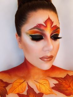 Fantasy Art Makeup Make Up, Fall Fairy Makeup Autumn, Fall Leaves Makeup Looks, Creative Fall Makeup Looks, Fall Creative Makeup, Autumn Makeup Art, Fall Fairy Makeup, Autumn Makeup Looks Fall