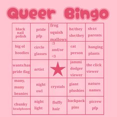 a pink poster with the words'queen bingo'in different languages and stars on it