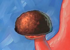 a painting of a person holding up a large piece of food in their hand with the words, my germsona on it