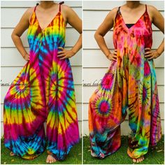 "💥One Size Fits Most Comfortable Tie Dye Hippie Jumpsuits Rompers Pants, Hippie Dress, Wide Legs Jumpsuits, Festival Clothings, Summer Clothing, Harem Dress, Beach Wear 👉One-of-a-kind hand dyed rompers 👉Fabric: 100% Soft and Breathable Rayon 👉Adjustable Tie shoulders 👉Boho/Hippie /Festival/Beach/Tropical/Fancy/UniqueTheme 👉Jumpsuit Length: 48\" 👉Straps Length: 19\" 👉Bust up to 55\" 👉Hip up to 60\" 👉 Tie Dye Method 👉The back is identical to front pattern 👉Flowy open legs 👉One Size Fi Cotton Jumpsuits And Rompers For Summer Festivals, Multicolor Maxi Jumpsuits And Rompers For Summer, Bohemian Beach Overalls And Rompers, Bohemian Style Beach Jumpsuits And Rompers, Bohemian Beach Jumpsuits And Rompers, Bohemian Beach Jumpsuits, Bohemian Overall Jumpsuits And Rompers For Festival, Bohemian Cotton Jumpsuits And Rompers For Summer, Bohemian Cotton Jumpsuits And Rompers For Vacation