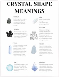 Ever wondered why some crystals are round or others are shaped in a form of a tower? Or some might be raw? This guide will show you the meanings behind the different shapes of a crystal. Different Crystal Meanings, Crystals Meaning, Witchcraft Crystals Meaning, Crystal Meanings Witchcraft, Meanings Of Crystals, Stone Meanings, Crystals Chart, Crystals And Their Uses Witchcraft, Guide To Crystals