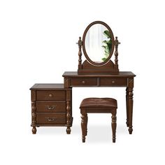 an antique style dressing table with stool and mirror