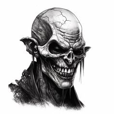 a drawing of a skeleton with fangs on his face