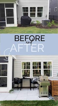 before and after photos of an outdoor patio