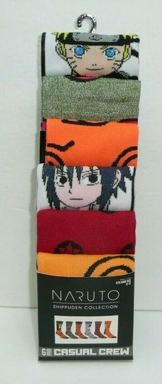 This is for a set of 6 Naruto Shippuden themed socks!  Theme:  Naruto Shippuden - Officially Licensed Style: Casual Crew Fits Sock Size: Should fit 10-13 (standard) Fits Shoe Size: 8-12 Materials: 98% Polyester 2% Spandex Brand: Bioworld Perfect for any fan!  Makes a great gift! CONDITION - New. Packaging has minor wear. See pictures Please ask any questions! Check out my store for more socks like these!  Many styles and designs to choose from! Socks Collection, Nerdy Gifts, New Packaging, Cool Socks, New Toys, See Picture, Naruto Shippuden, Cool Toys, Naruto