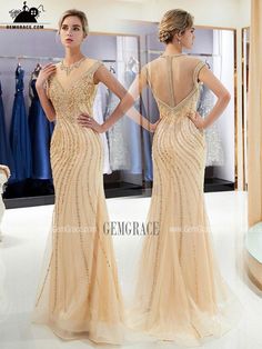 Gold Fitted Floor-length Mermaid Dress, Gold Fitted Evening Dress For Banquet, Champagne Fitted Mermaid Wedding Dress, Champagne Mermaid Wedding Dress Fitted, Gold Fitted Mermaid Dress For Banquet, Gold Fitted Mermaid Wedding Dress, Fitted Gold Mermaid Dress With Sweep Train, Embellished V-neck Fitted Mermaid Dress, Gold Fitted Mermaid Dress For Prom