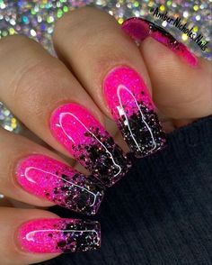 45 Sizzling Hot Pink Nails That Are Straight-Up Fire! - The Catalog Solar Nails, Black Nails With Glitter, Unghie Sfumate, Pink Glitter Nails, Pink Gel Nails, Pink Ombre Nails, Hot Pink Nails, Ombre Nails Glitter