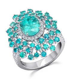 Paraiba tourmaline and diamond couture ring by award winning fine jewelry designer Graziela Gems. Neon Blue Color, Argentium Silver Jewelry, Contemporary Fine Jewelry, Paraiba Tourmaline, Tourmaline Jewelry, Jewelry Designers, Argentium Silver, Fine Jewelry Designers, Jewelry Designer