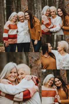 three women hugging each other in the woods