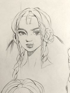 a drawing of two girls with braids on their hair