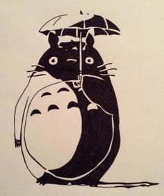 a drawing of a cat holding an umbrella