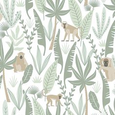 Kiki Light Green Monkeys Wallpaper from the Fable Collection by Brewster Zoo Wallpaper, Lady Room, Monkeys Wallpaper, Jungle Themed Room, Play Wallpaper, Jungle Monkey, Brewster Wallcovering, Deco Jungle, Pink Monkeys