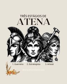 three women in roman costumes with the words tress estagdos de atena