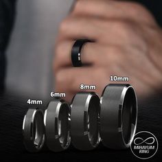 three different types of wedding rings are shown with the size and measurements for each ring