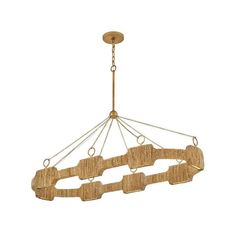 a chandelier made out of wooden planks with chains hanging from the ceiling