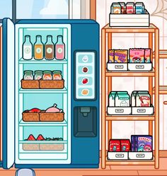 the refrigerator is full of food and drinks