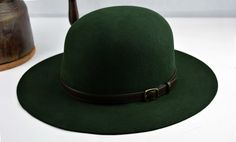 Dark Forest Green Tiller Hat Wool Felt Round by AgnoulitaHats Classic Green Hat With Flat Brim, Green Fedora For Outdoor, Classic Green Flat Brim Hat, Green Fedora With Flat Brim For Outdoor, Green Flat Brim Fedora For Outdoor, Green Flat Brim Hat For Travel, Classic Green Wide Brim Hat, Wide Brim Hat Men, Cosplay Reference