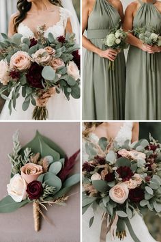 the bridesmaids are holding their bouquets and posing for pictures